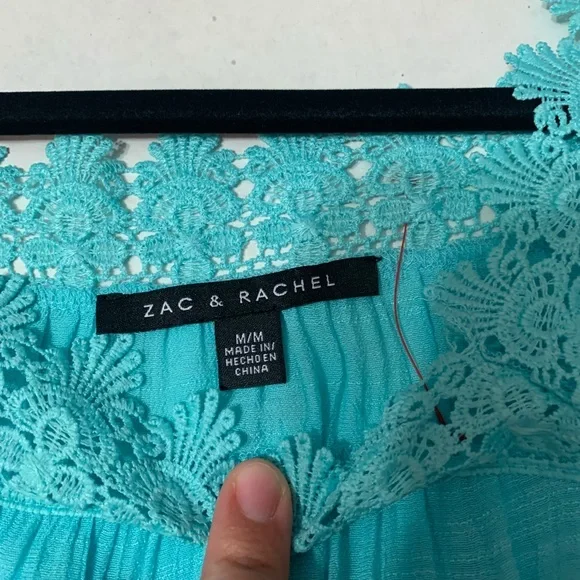 Zac & Rachel Turquoise Lace Trim Peasant Blouse Boho NWT Medium - Picture 2 of 8